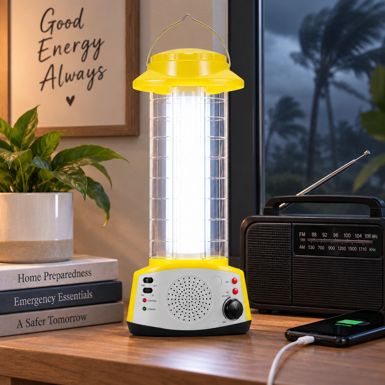 LUDGER RECHARGEABLE EMERGENCY LED LANTERN WITH FM RADIO &amp; CAR ADAPTER – EL-1830LED