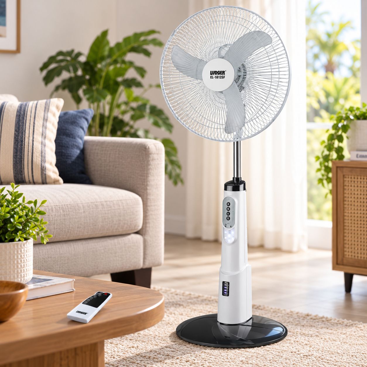 LUDGER 18" RECHARGEABLE OSCILLATING STAND FAN WITH REMOTE CONTROL – EL-1812SF