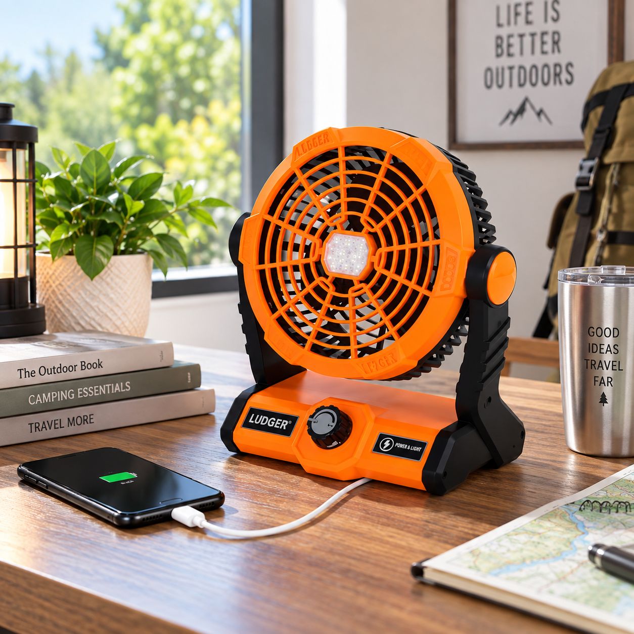LUDGER 7" 3-IN-1 RECHARGEABLE MOVABLE FAN WITH LED LIGHT &amp; POWER BANK – EL-705WF