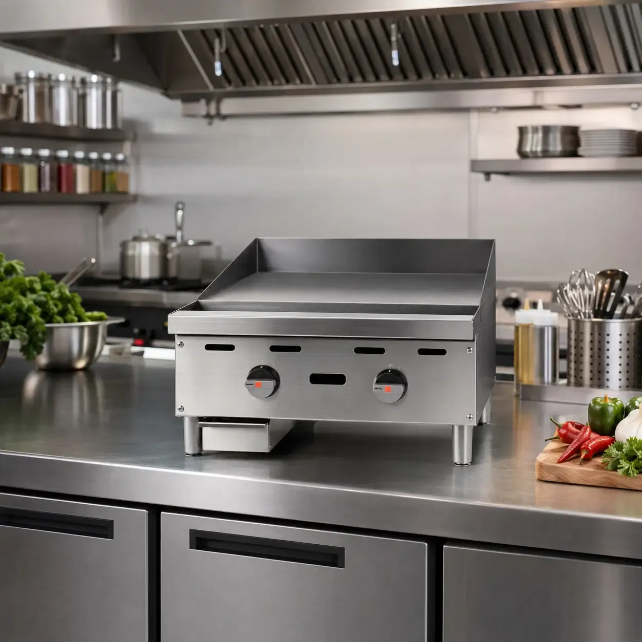 Magic Chef Commercial Heavy-Duty 24-Inch Countertop Griddle with Dual U-Shaped Burners, 68,000 BTU, Stainless Steel (MCCMG24A)