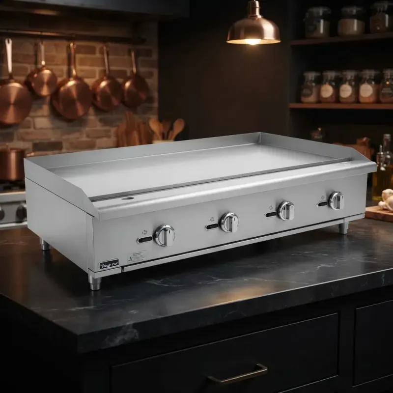 Magic Chef 48" Commercial Thermostatic Countertop Gas Griddle, 120,000 BTU, 4 Stainless Steel U-Shaped Burners (M48TG)