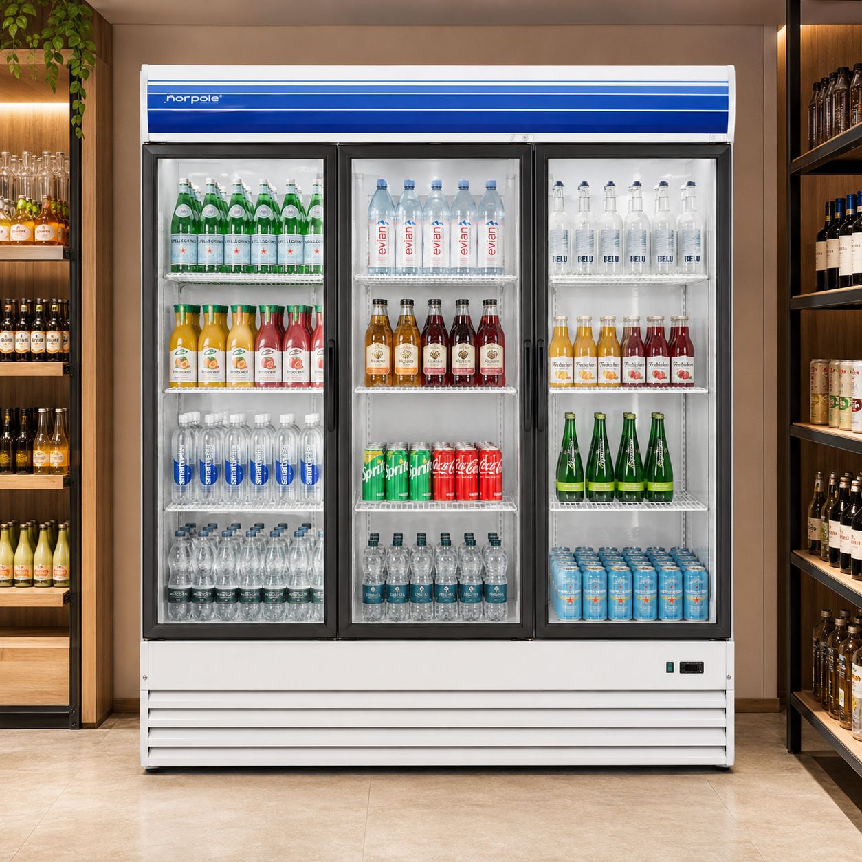 Norpole NPGR3-S 78" Commercial 3-Section Swing Glass Door Merchandiser Refrigerator, 53 Cu. Ft., White, LED Lighting, R-290 Refrigerant (NPGR3-S)