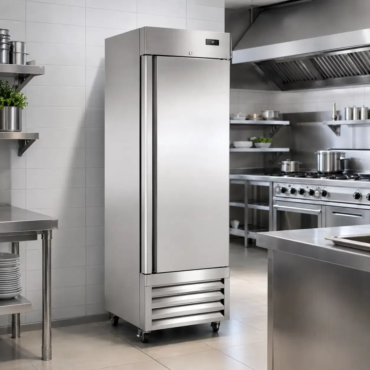 Norpole 23 Cu. Ft. Commercial Reach-In Refrigerator with Self-Closing Door &amp; Heavy-Duty Casters in Stainless Steel (NP1R)