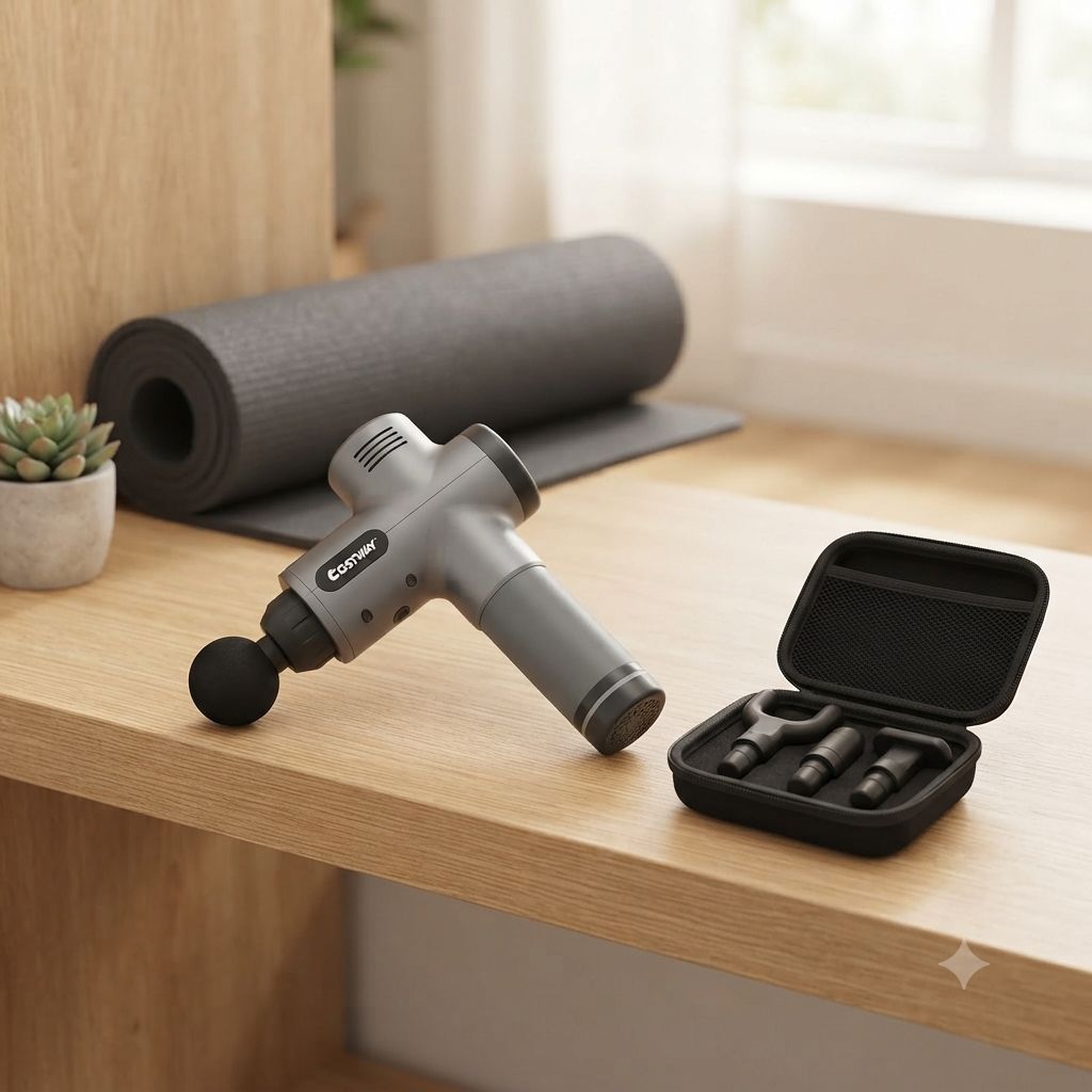 Costway Powerful Handheld Rechargeable Deep Muscle Massager Gun - Cordless Percussion Massage Gun with 4 Massage Heads, 6 Adjustable Speed Levels (SP36951SL)