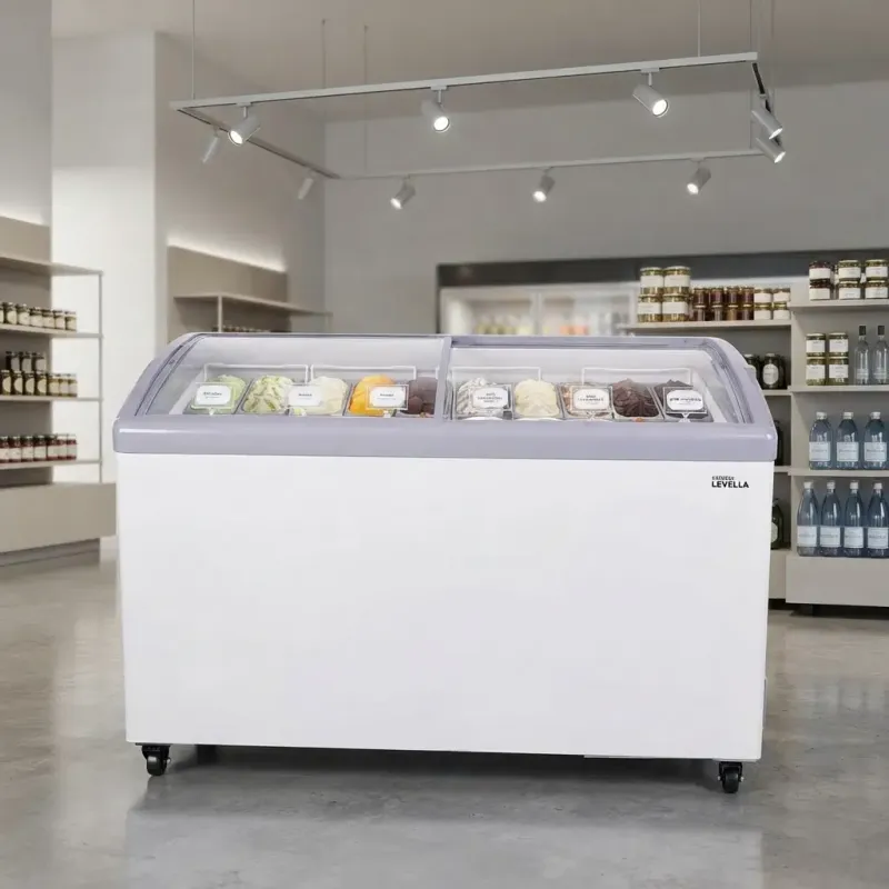Premium Levella Curved Glass Door Display Freezer, 10.9 Cu. Ft. Convertible Freezer/Refrigerator with Fast Freeze &amp; 4 Removable Baskets (PFR1090G)