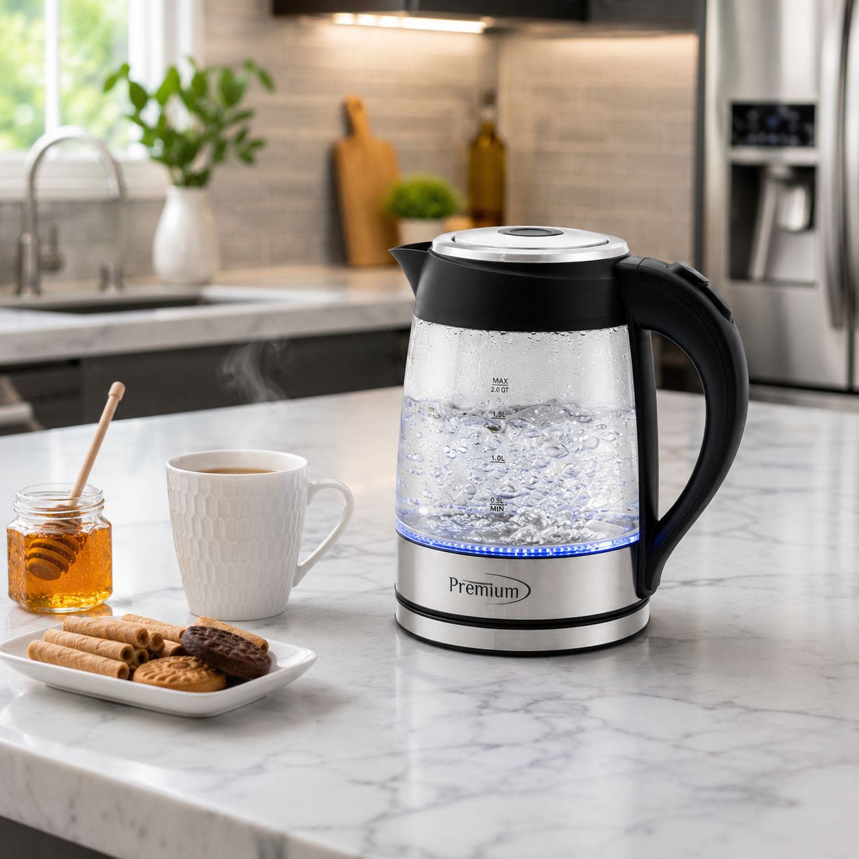 Premium Levella 2.0 Quart Cordless Glass Electric Tea Kettle