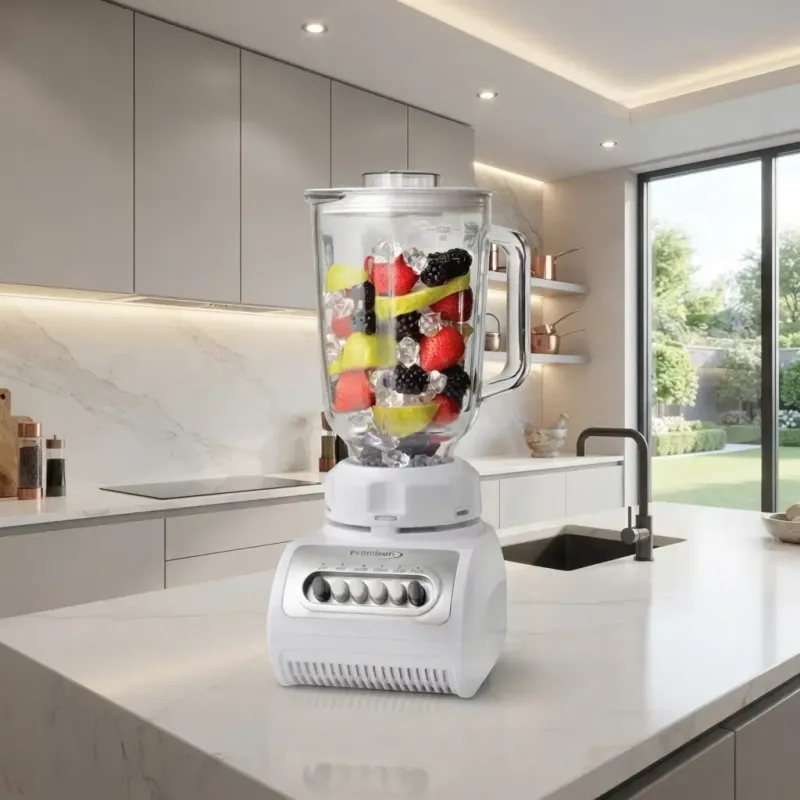 Premium Levella Countertop Blender with 50 Oz Glass Jar, 350W Motor, 4-Speed + Pulse Function, White (PB324 / PB324BK)