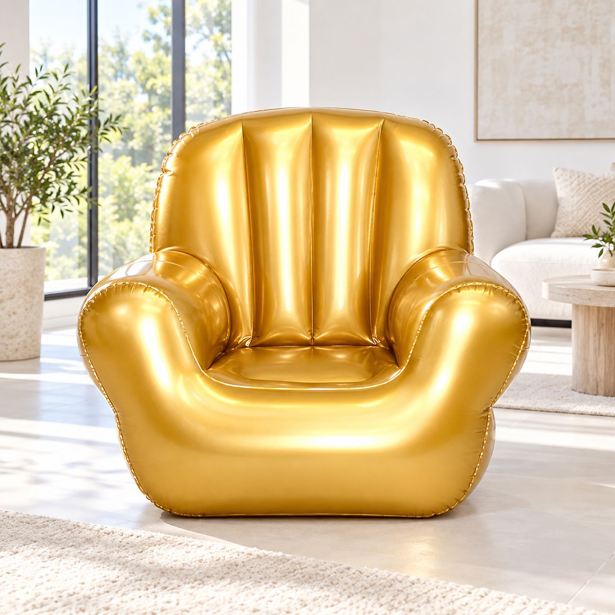 AIRCANDY CLASSIC INFLATABLE ARMCHAIR BY POOLCANDY, METALLIC GOLD PVC, INDOOR/OUTDOOR SEATING, 250 LB CAPACITY, – AC2820MGD