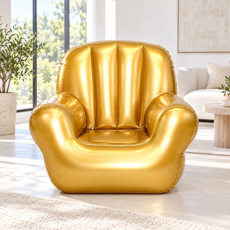 AIRCANDY CLASSIC INFLATABLE ARMCHAIR BY POOLCANDY, METALLIC GOLD PVC, INDOOR/OUTDOOR SEATING, 250 LB CAPACITY, – AC2820MGD
