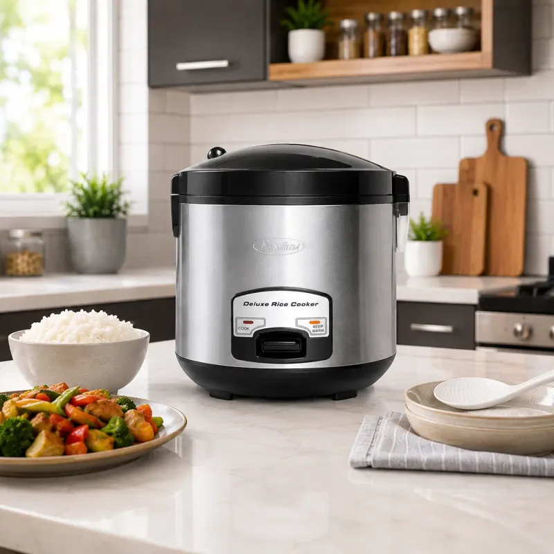 Premium Levella 20-Cup Deluxe Rice Cooker with Keep Warm Function and Steamer Basket, Stainless Steel (PRC1846)