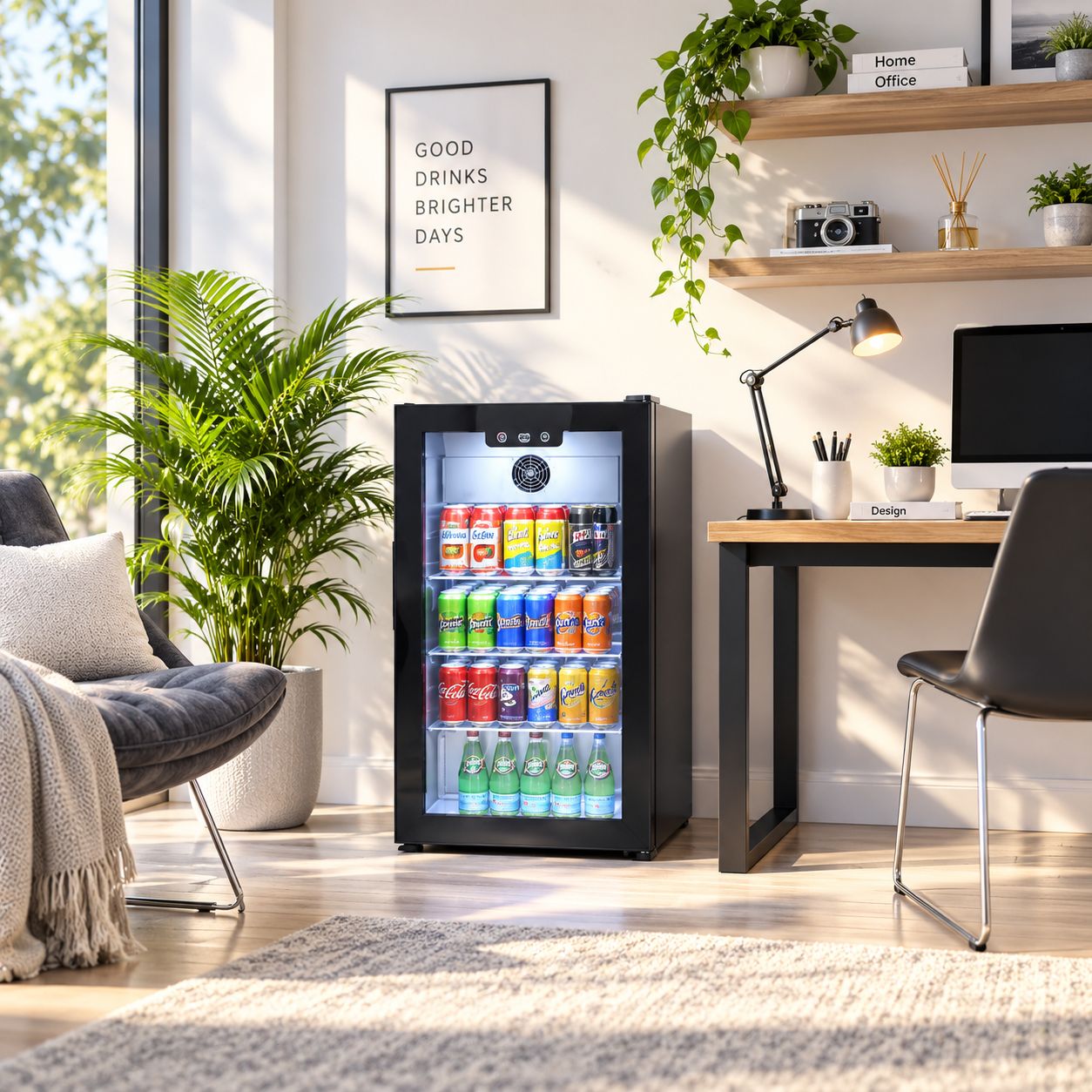 Premium Levella Single Door Display Refrigerator, 3.1 Cu. Ft. Commercial Beverage Merchandiser with Double-Layer Tempered Glass Door, LED Lighting &amp; Locking Door, Black (PRF37DX)