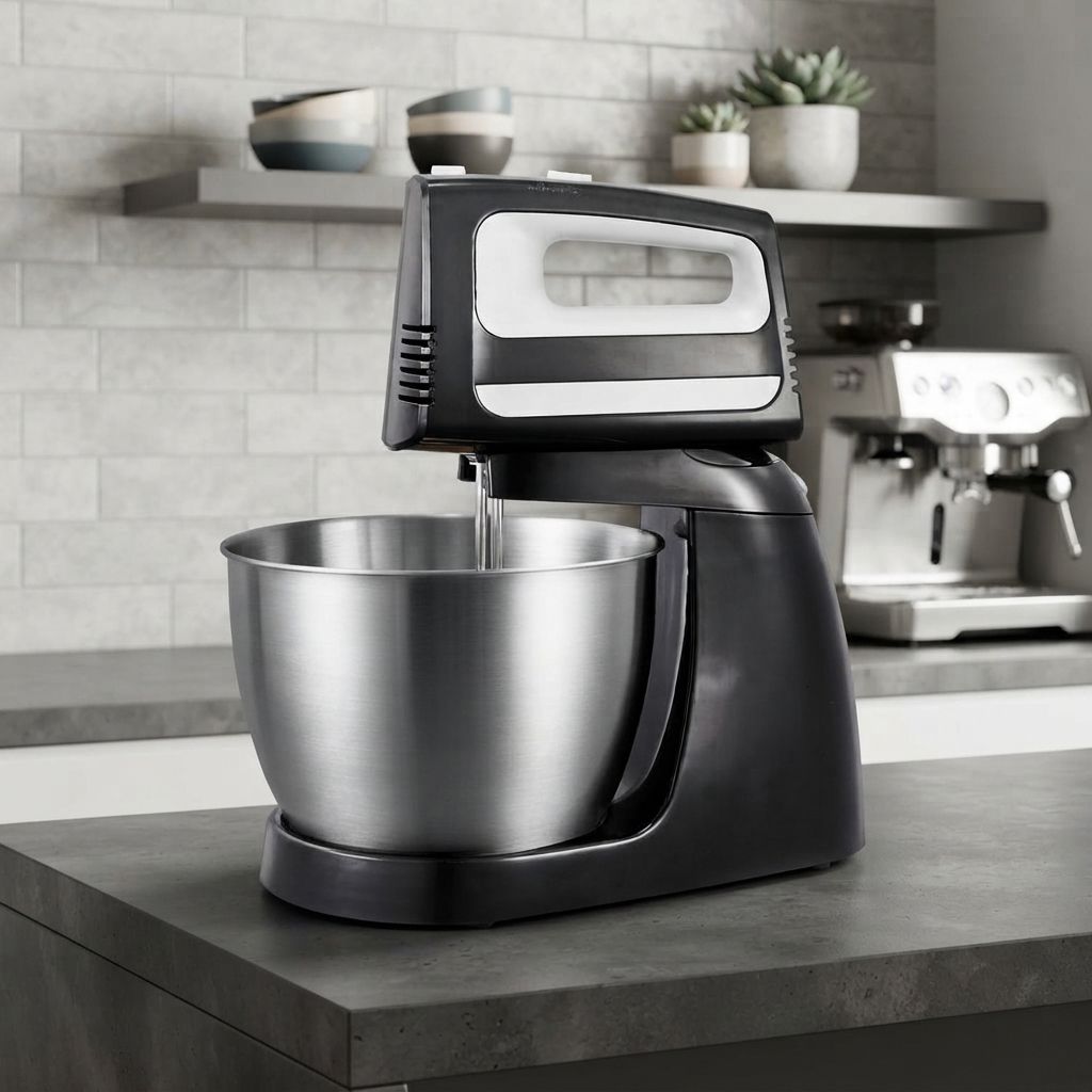 Premium Levella 2-in-1 Stand &amp; Hand Mixer, 400-Watt Motor, 5 Speed Settings, 3-Liter Stainless Steel Bowl, Black with Chrome Accents (PHSM4007)