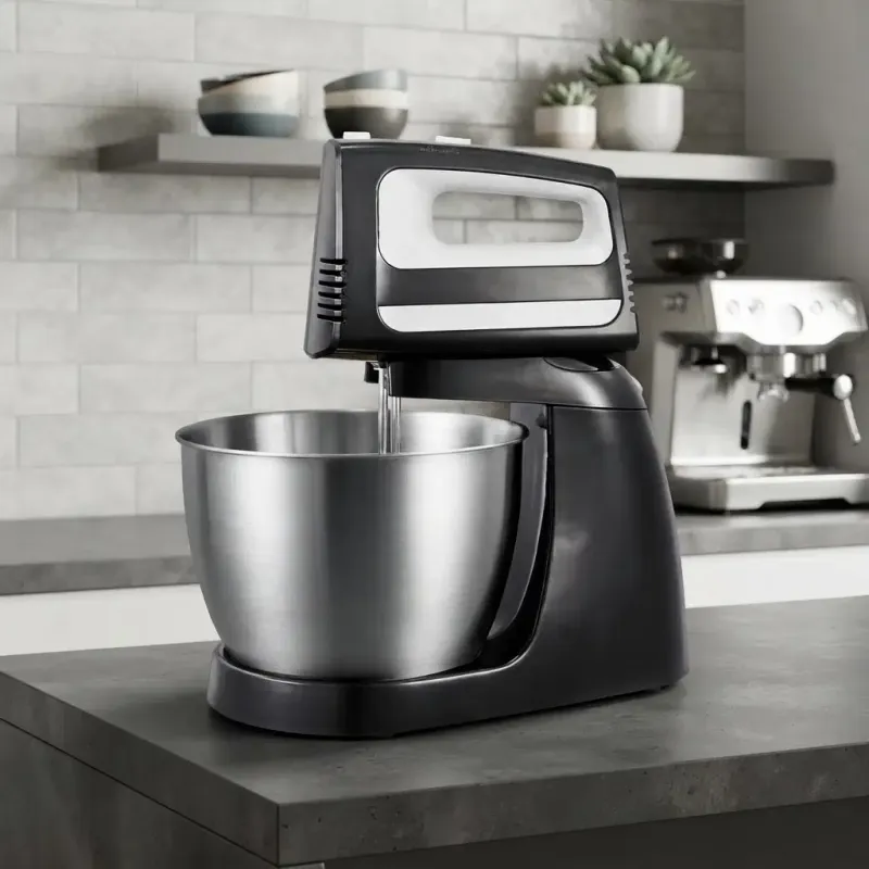 Premium Levella 2-in-1 Stand &amp; Hand Mixer, 400-Watt Motor, 5 Speed Settings, 3-Liter Stainless Steel Bowl, Black with Chrome Accents (PHSM4007)
