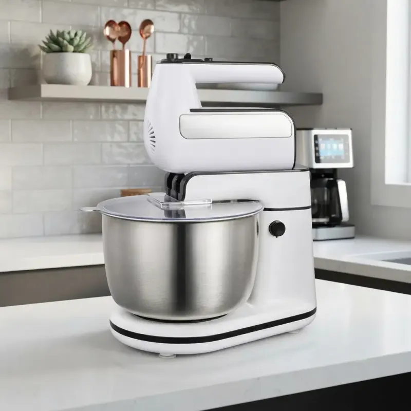 Premium Levella 2-in-1 Stand &amp; Hand Mixer, 300W Motor, 5 Speeds + Turbo, 3L Automatic Rotating Bowl, Stainless Steel Beaters &amp; Dough Hooks, White &amp; Chrome (PHSM4005)