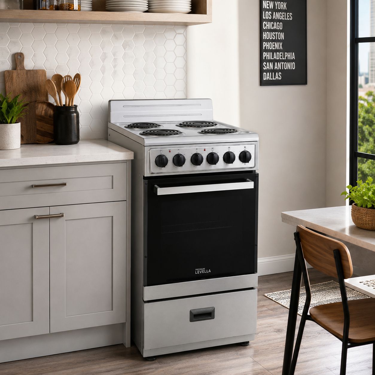 Premium Levella 20 in Electric Range 220V 4-Burner Single Oven  PRE2023GS