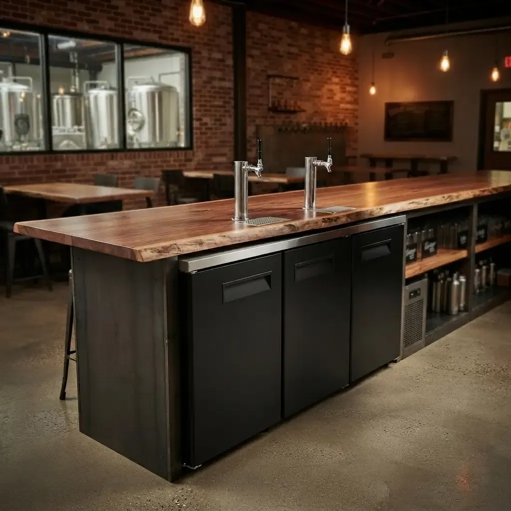 Norpole Commercial Direct Draw Beer Cooler - Holds 3 Half-Barrel Kegs, 20 Cu. Ft., Dual Draft Towers, Stainless Steel Countertop, Black Steel (NPBT-72)