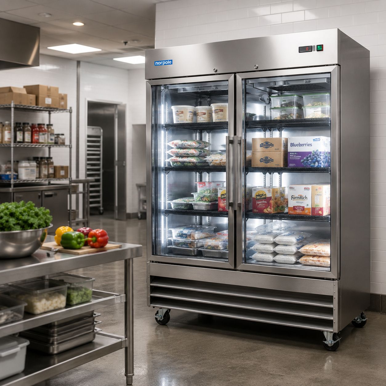 Norpole 48 CuFt 2-Door Commercial Upright Freezer With Glass Door in Stainless Steel
