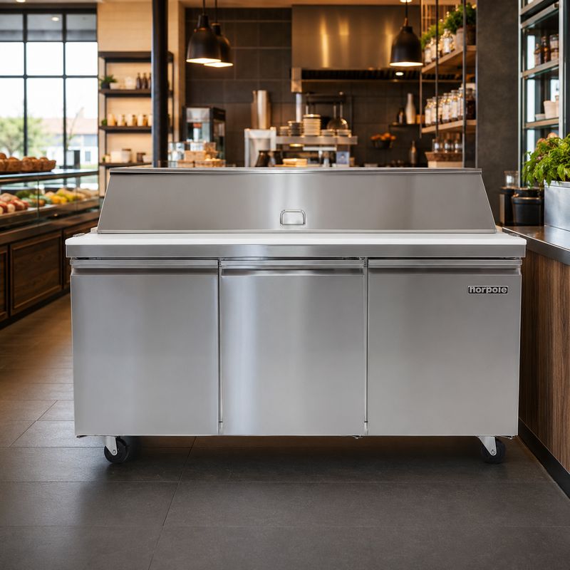 Norpole 70 in. W 15.5 cu. ft. 3-Door Mega Top Sandwich-Salad Prep Table Stainless Steel NP3R-SWMT