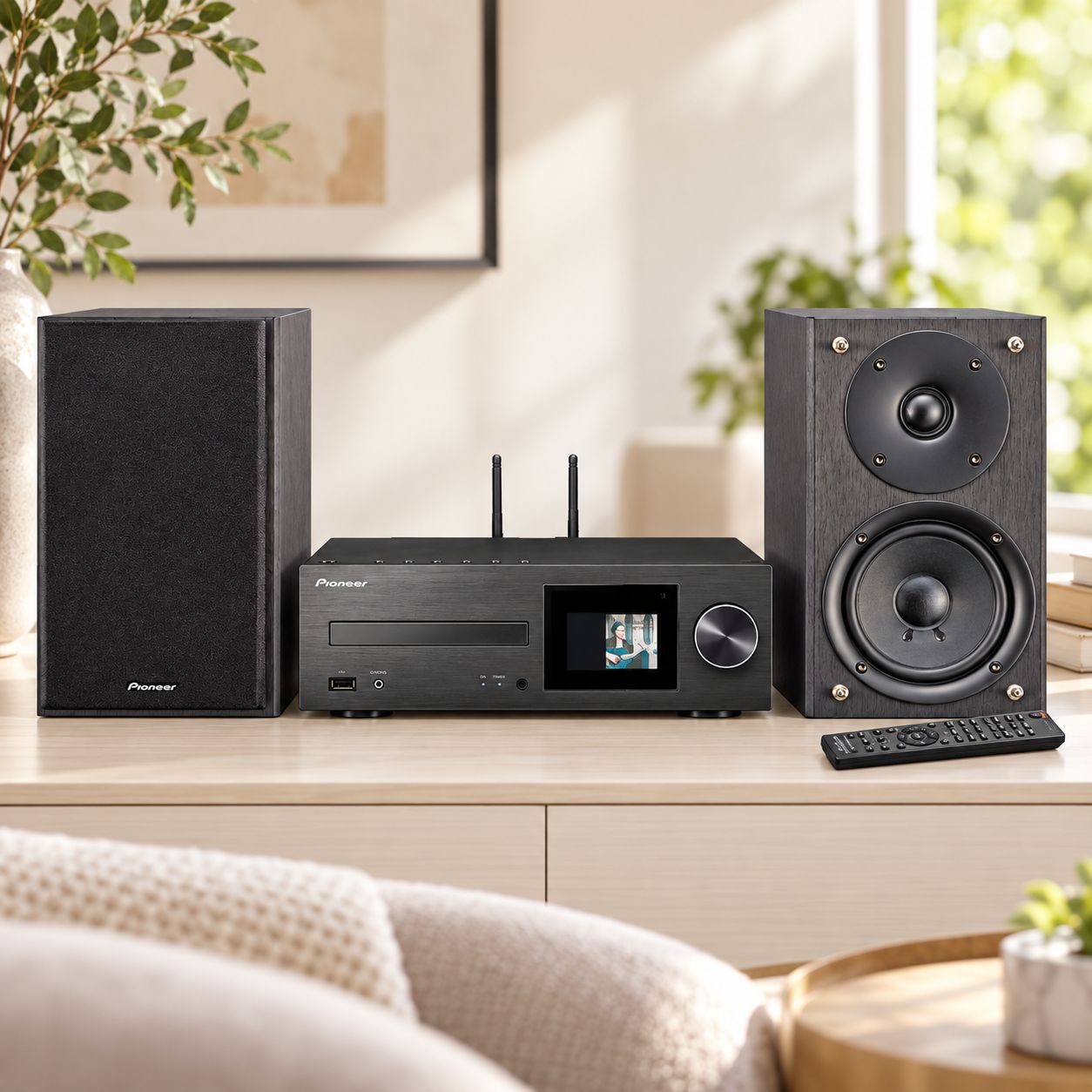 PIONEER 100W NETWORK CD AUDIO SYSTEM, BLACK, BLUETOOTH, DUAL-BAND WI-FI, AIRPLAY, TWO-WAY BOOKSHELF SPEAKERS AND 3.5-INCH COLOR DISPLAY – X-HM76