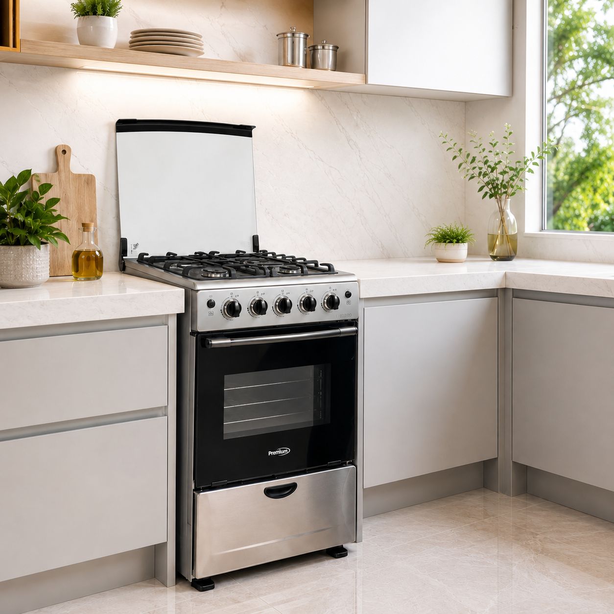Premium Levella 24" Freestanding Propane Gas Stove with 4 Deluxe Gas Burners, Stainless Steel Front &amp; Double Glass Oven Door - Export Only/No Warranty (PGS2406)