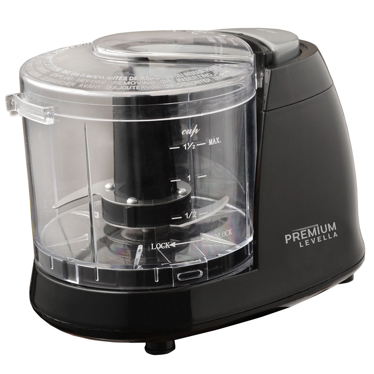 Premium Levella Mini Chopper, 1.5 Cup Capacity, 100W Motor, Stainless Steel Blades, One-Touch Pulse, White (PMC156B-2 / PMC156B), Color: black
