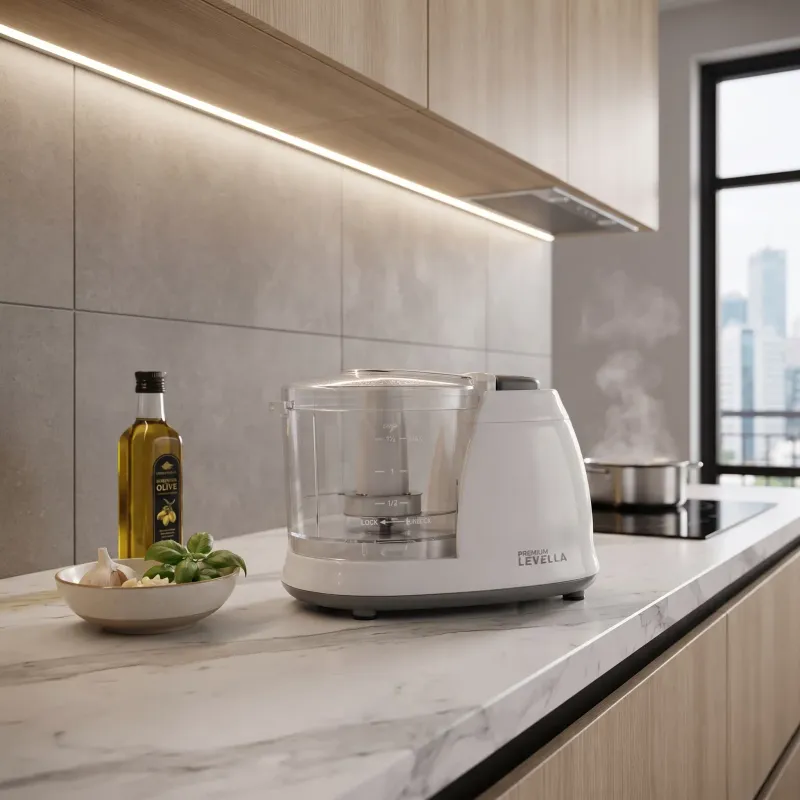 Premium Levella Mini Chopper, 1.5 Cup Capacity, 100W Motor, Stainless Steel Blades, One-Touch Pulse, White (PMC156B-2 / PMC156B)