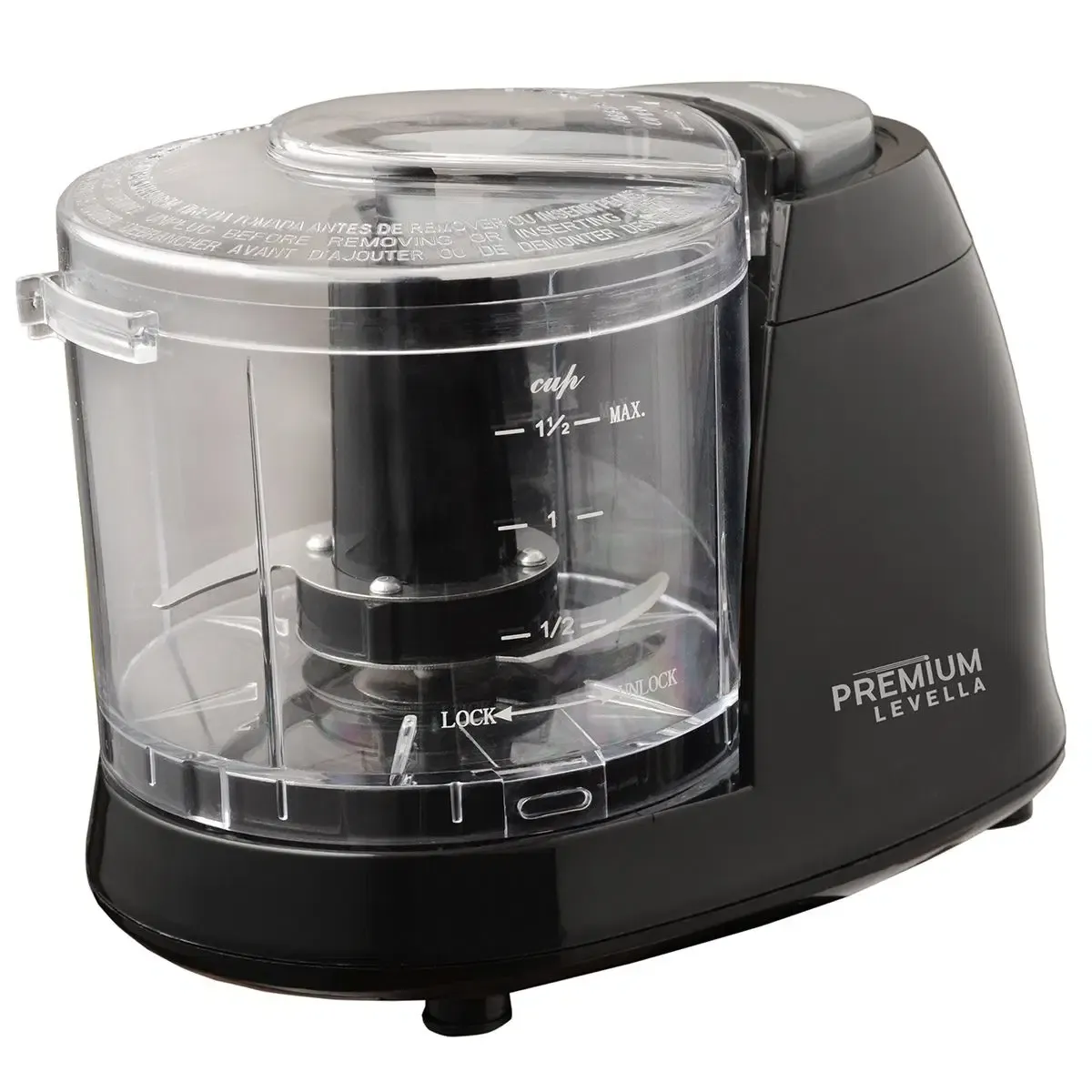 Premium Levella Mini Chopper, 1.5 Cup Capacity, 100W Motor, Stainless Steel Blades, One-Touch Pulse, White (PMC156B-2 / PMC156B), Color: black