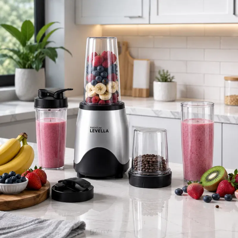 Premium Levella 9-Piece Personal Blender Set - 300W Motor, 1-Speed, Blend, Mix, Chop &amp; Grind, BPA-Free Cups (PB312)