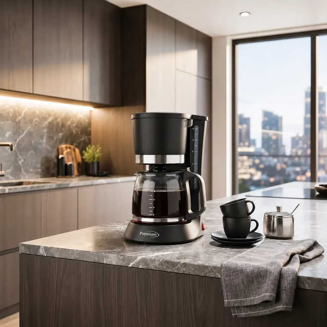 Premium Levella 10-Cup Drip Coffee Maker with Automatic Warming Plate &amp; Anti-Drip Pause &amp; Pour, 700W, Black with Stainless Steel Accents (PCM599B)