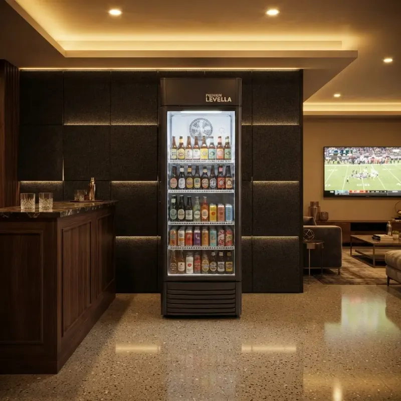 Premium Levella Single Door Beverage Display Refrigerator - 15.5 Cu. Ft., 528-Can Capacity, LOW-E Tempered Glass Door, LED Lighting, Locking Door (PRF1557DX)