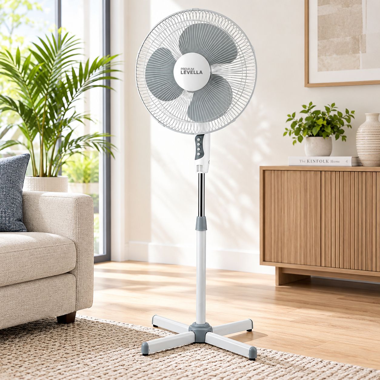 PREMIUM LEVELLA 16-INCH 3-IN-1 STAND, TABLE AND WALL FAN WITH 3 SPEEDS, OSCILLATION, EXTENDED CROSS BASE AND 45W MOTOR – PFS169
