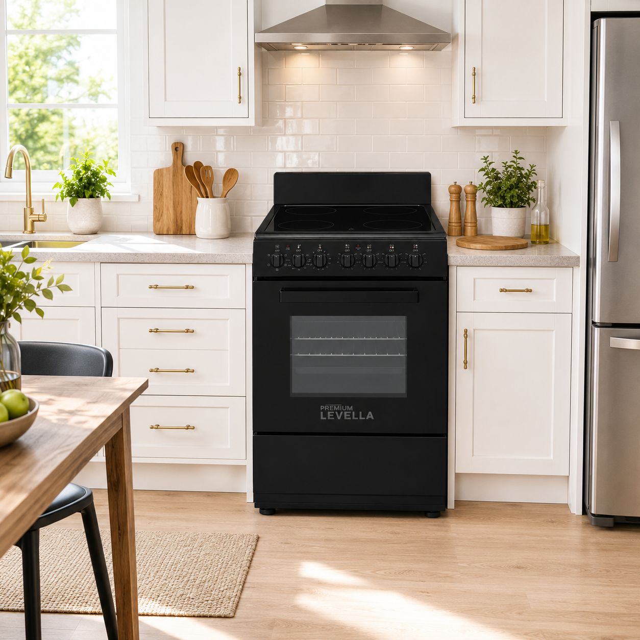 Premium Levella 20" Electric Range - Glass Top, True Convection Oven, 4 Radiant Burners, Black (PREV2007VB)