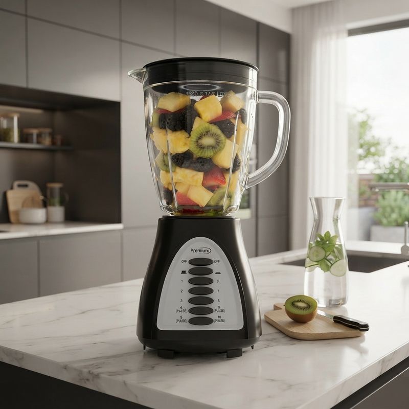Premium Levella 34 Oz. 10-Speed Countertop Blender with Pulse Control, 400W Motor, Stainless Steel Blades, Black (PB380)