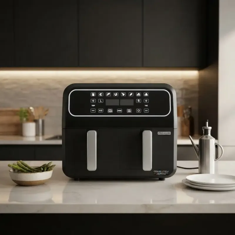 Premium Levella Dual Basket 8-in-1 Digital Air Fryer Oven, 8 Qt Total, 2 x 4.2 Qt Baskets, 1,800W, Sync Finish Technology, Black (PAFD4200)
