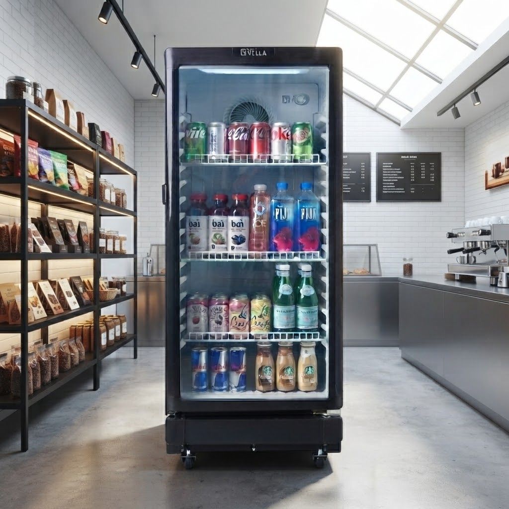 Premium Levella Commercial Upright Display Refrigerator, 6.0 Cu. Ft. Glass Door Cooler with LED Lighting in Black (PRNS6070DX)