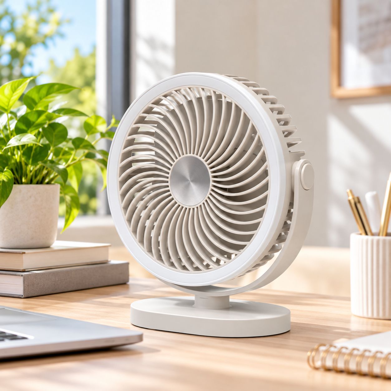 QUANTECK 8-Inch Rechargeable Table Fan with Swing Head and LED Light, Model QT-808