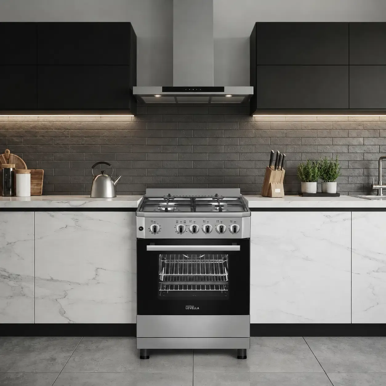Premium Levella 24" Gas Range with 4 Sabaf Burners &amp; 2.7 Cu. Ft. Oven, LPG Conversion Kit Included, Stainless Steel Silver (PGS2446FS)
