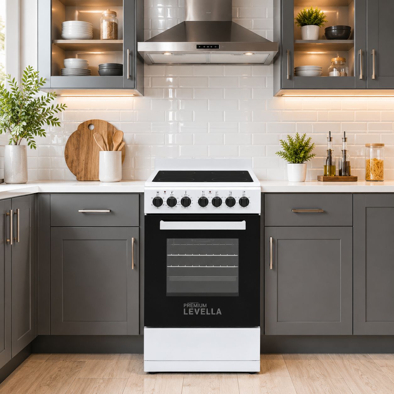 Premium Levella 20" True Convection Electric Range with Vitroceramic Glass Cooktop, 1.87 Cu. Ft., White, 220V (PREV2005VW)