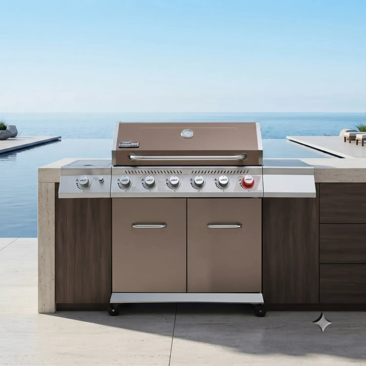 Royal Gourmet 6-Burner Propane Gas Grill with 74,000 BTU, Sear Burner and Side Burner, 834.68 Sq. In. Cooking Area, Cabinet Storage (GA6402C)