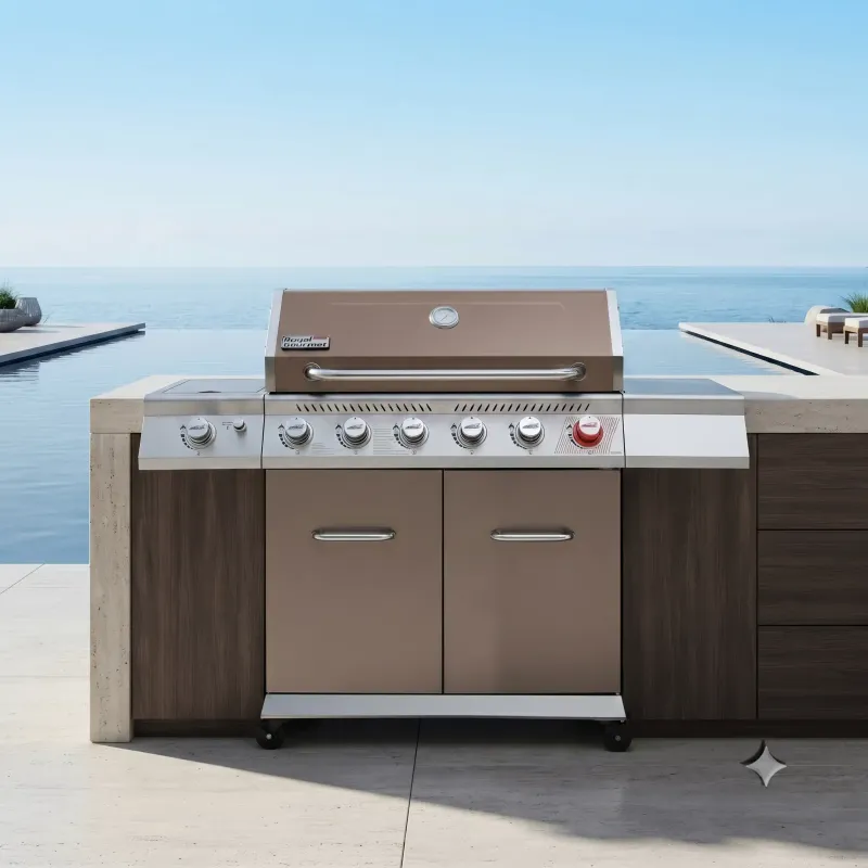 Royal Gourmet 6-Burner Propane Gas Grill with 74,000 BTU, Sear Burner and Side Burner, 834.68 Sq. In. Cooking Area, Cabinet Storage (GA6402C)