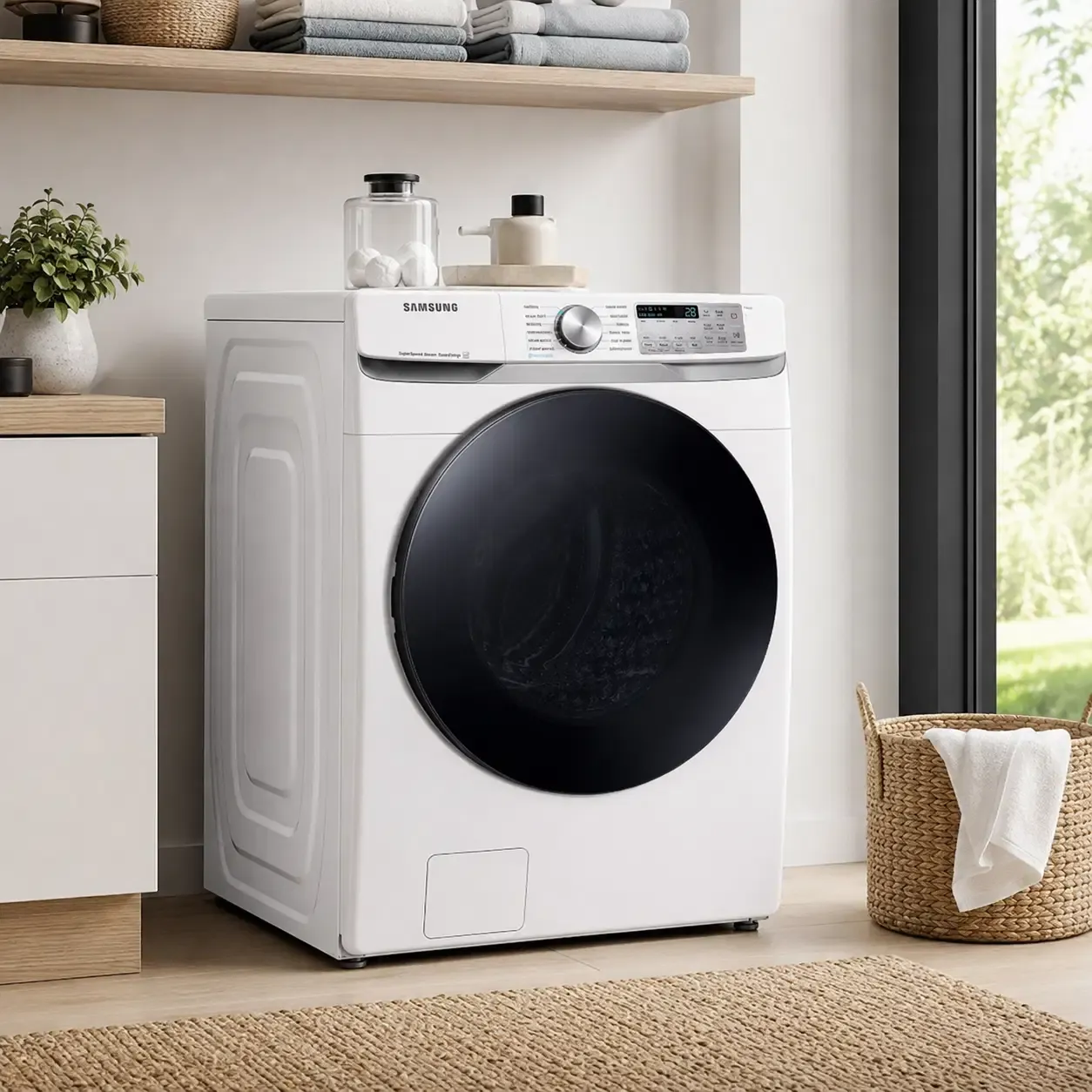 Samsung Smart Front Load Washer with Super Speed Wash, 4.5 Cu. Ft., Steam Clean, Wi-Fi Connectivity, White (WF45B6300AW)