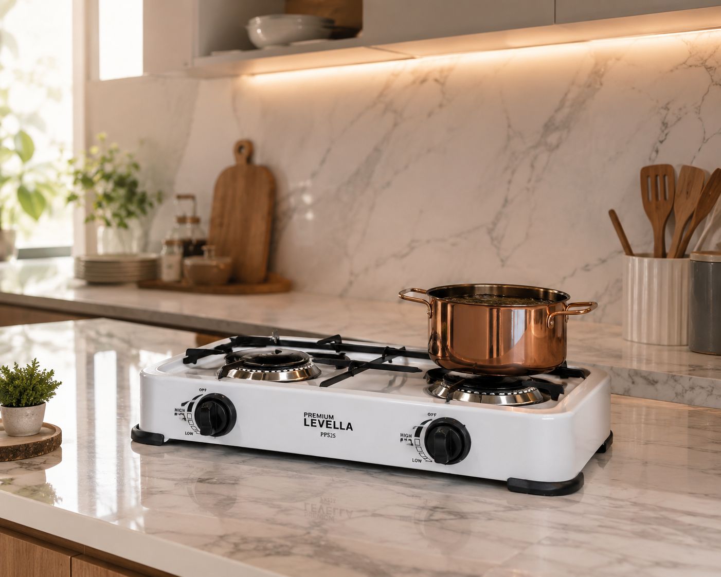Premium Levella Propane Gas Portable Stove 2 Burner White