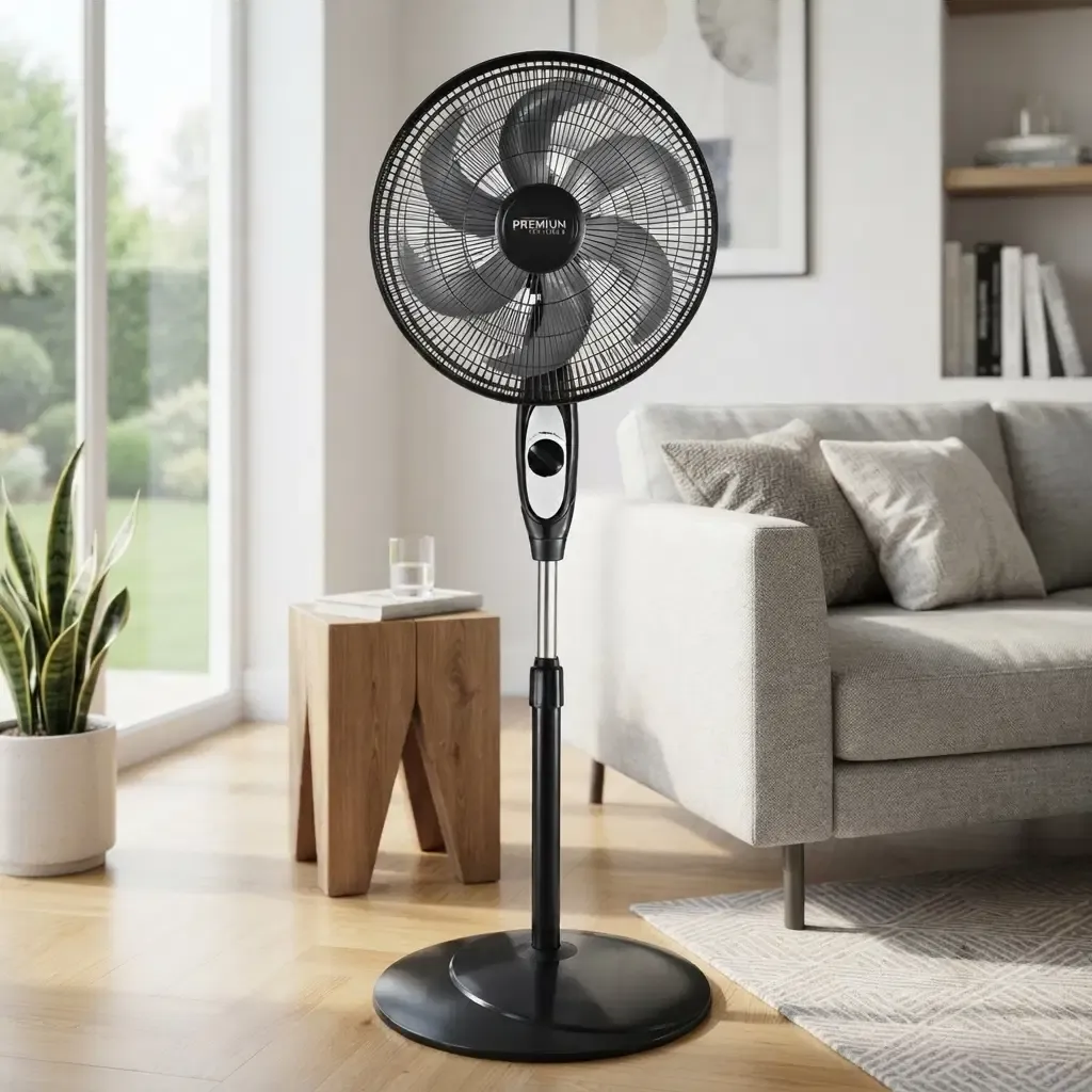 Premium Levella 18" Pedestal Stand Fan, Quiet Powerful Oscillating Airflow, 3-Speed Adjustable Height, Black (PFS1840P)