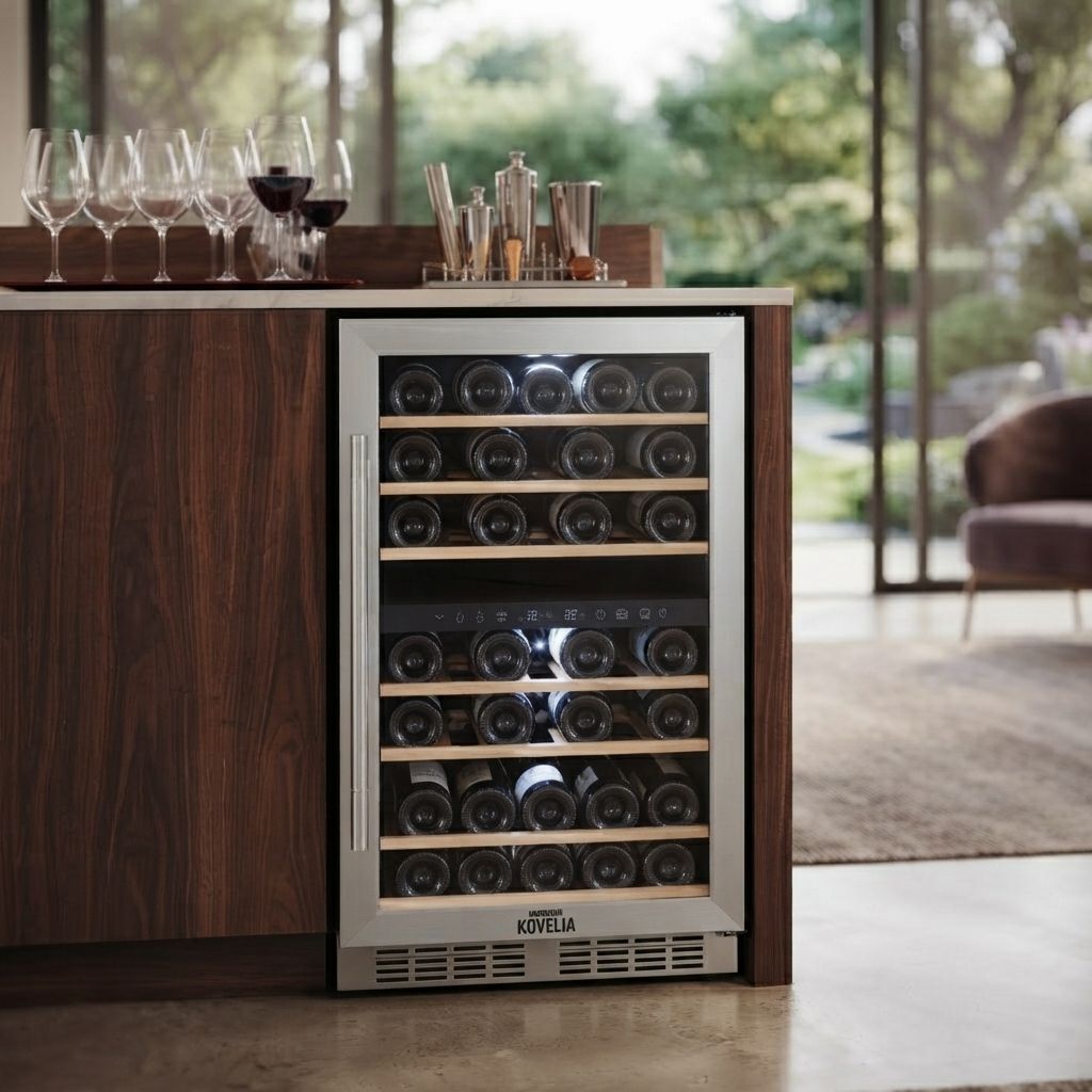 Premium Levella PWC436KS 43-Bottle Dual-Zone Wine Cooler with Stainless Steel Frame &amp; Tempered Glass Door