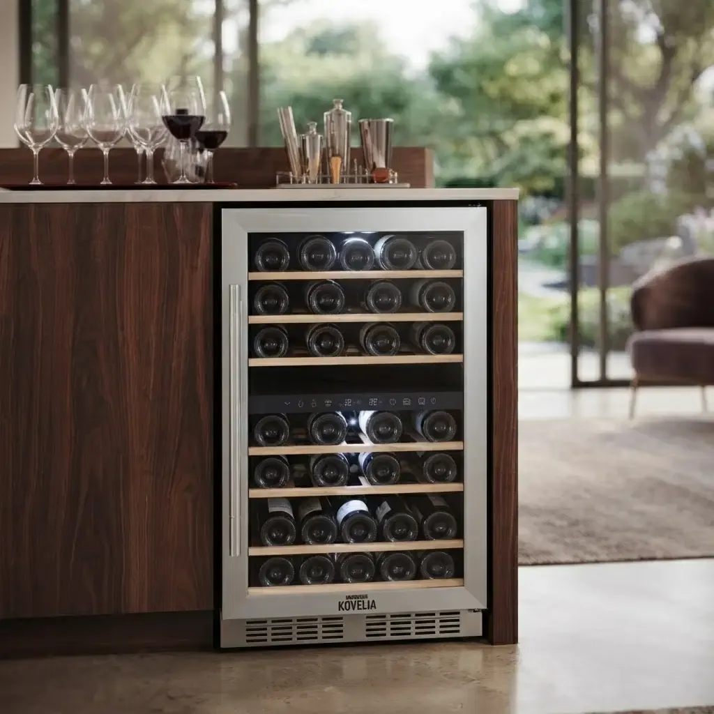 Premium Levella PWC436KS 43-Bottle Dual-Zone Wine Cooler with Stainless Steel Frame &amp; Tempered Glass Door