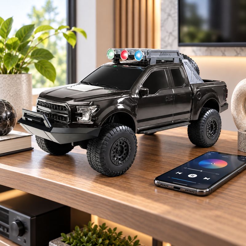 QFX  Retro Pickup Truck Rechargeable Bluetooth 5.0 TWS Speaker with Dual 3-Inch Speakers, FM Radio and LED Party Lights – Black  BT-150-BLK