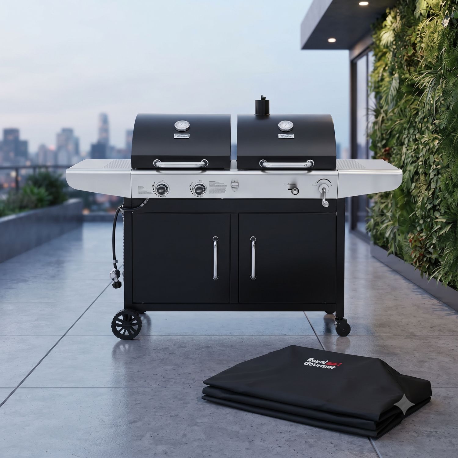 Royal Gourmet ZH3002C Dual Fuel Combo Grill – 2-Burner Propane Gas &amp; Charcoal Grill with Cover, 25,500 BTU, 759 Sq. In. Cooking Area (ZH3002C)