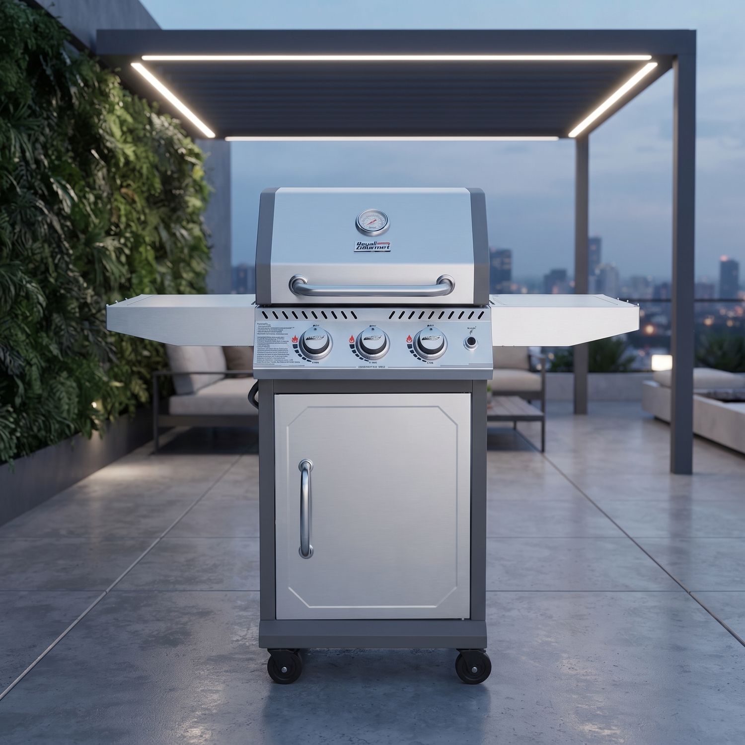 Royal Gourmet 3-Burner Cabinet Style Gas Grill – 25,500 BTU, 376 Sq. In. Cooking Area, Porcelain-Coated Cast Iron Grates, Electronic Ignition (GG3001S)
