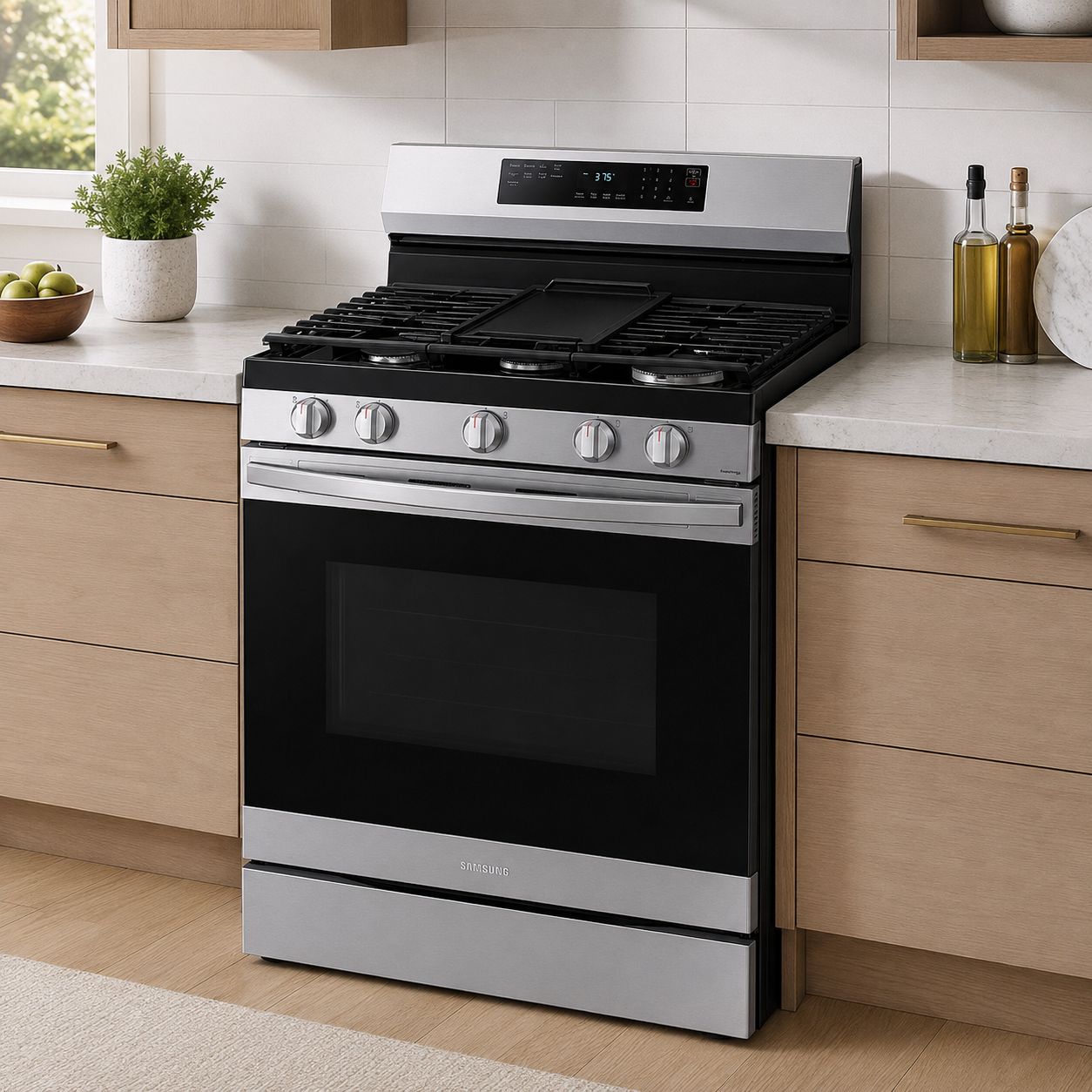 Samsung 30 In. 5-Burner Freestanding Smart Gas Range With 6.0 Cu. Ft. Convection Oven, No-Preheat AirFry And Wi-Fi Enabled In Stainless Steel (NX60A6511SS)