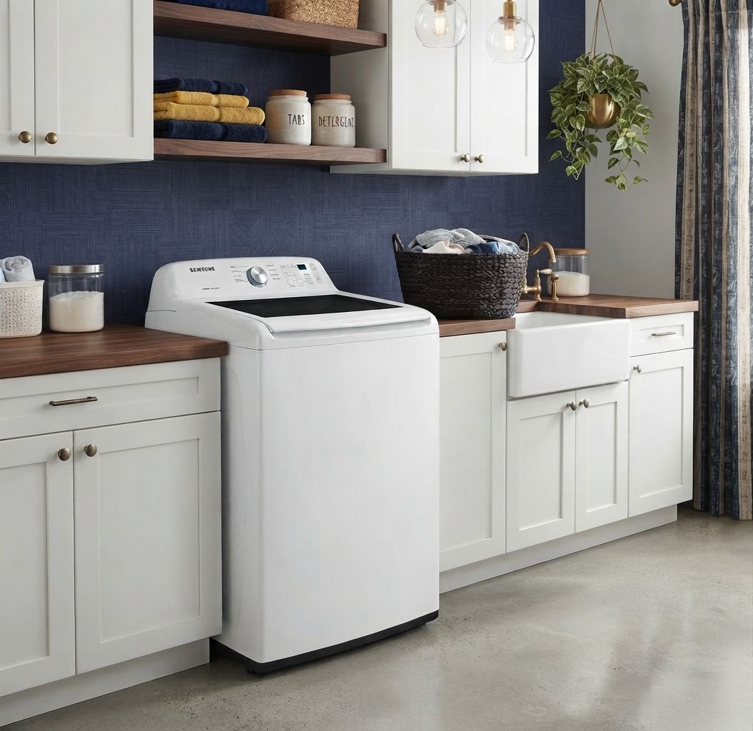 Samsung Top Load Washer with Impeller, Vibration Reduction Technology+, Smart Care and Self Clean, 4.5 Cu. Ft., White (WA45T3200AW/A4)